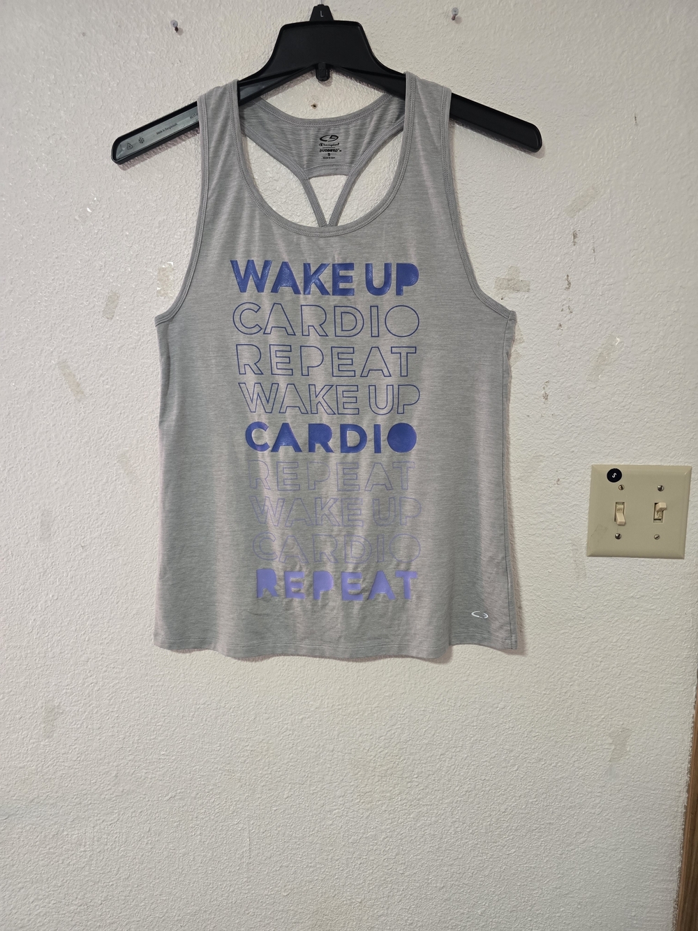 Champion Gray Sleeveless Workout Tank - Wake Up Cardio Print